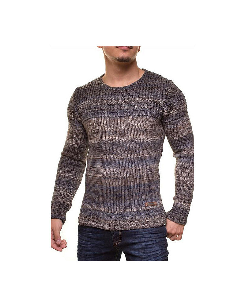 CIEPŁY MĘSKI SWETER CRSM - CAMEL-SZARY 9502-2