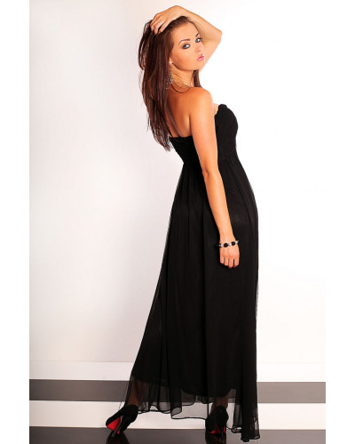 2503-3 Lange Tüll trägerlosen Kleid - schwarz