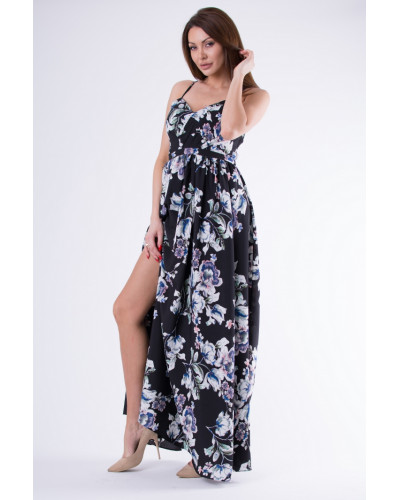 EVA & LOLA FLOWERS DRESS ROYAL BLACK 58008-1