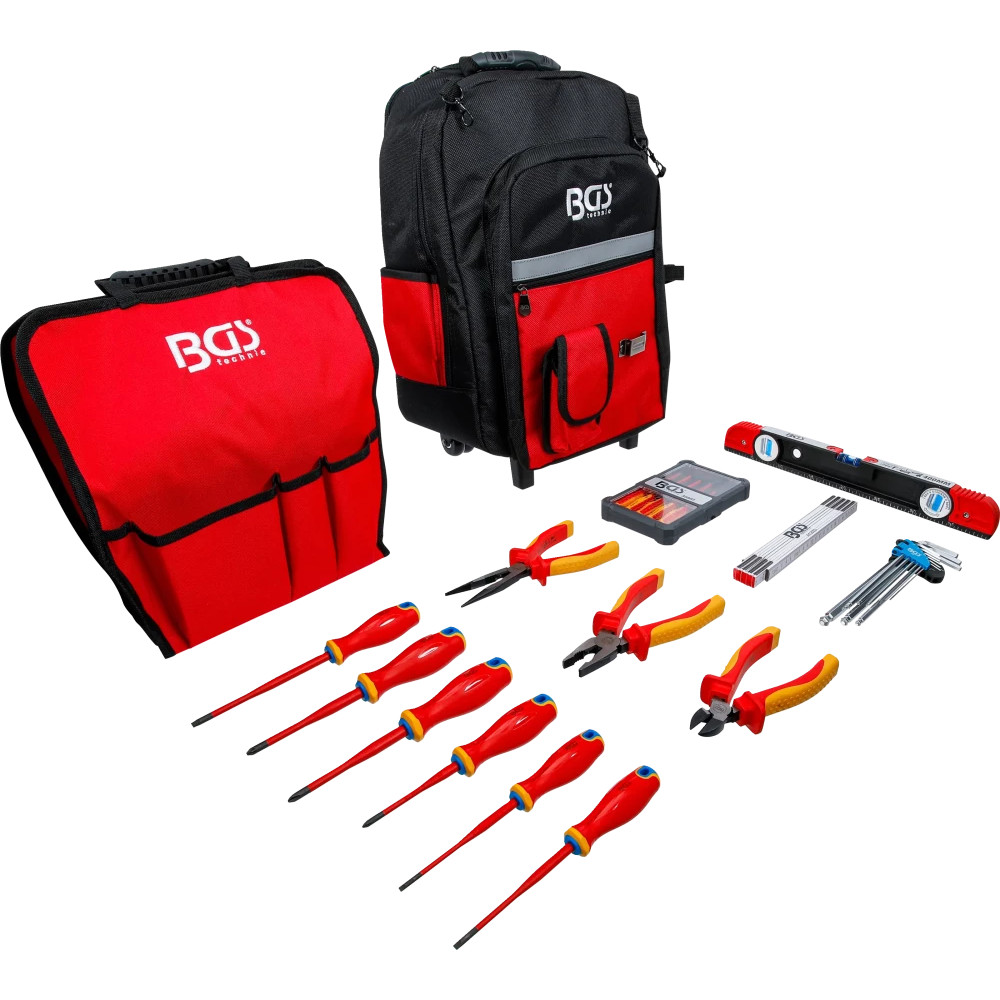 Sac à outils VDE | avec poignée télescopique, mobile | 27 pcs.