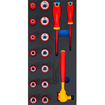 Insert de servante d’atelier 1/3 : Jeu de douilles VDE et tournevis | 10 mm (3/8") | 17 pcs.