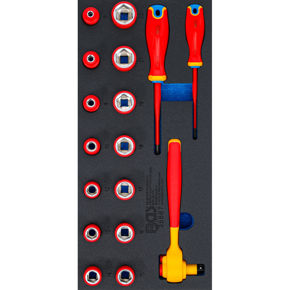 Insert de servante d’atelier 1/3 : Jeu de douilles VDE et tournevis | 10 mm (3/8") | 17 pcs.