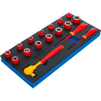 Insert de servante d’atelier 1/3 : Jeu de douilles VDE et tournevis | 10 mm (3/8") | 17 pcs.