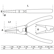 Pince à circlips | droite | pour circlips extérieurs | 180 mm