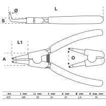 Pince à circlips | courbée | pour circlips intérieurs | 180 mm