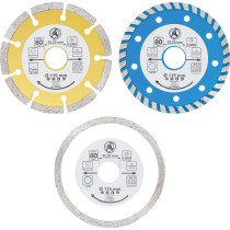 Jeu de disques de coupe au diamant | Ø d’perçage frontal 20 mm | Ø 115 mm | 3 pièces