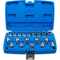 Jeu de douilles à embouts / de clé à douille | 12,5 mm (1/2") | Profil E/profil T (pour Torx)/Profil E | 19 pièces