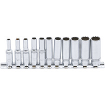 Jeu de douilles, douze pans, longues | 6,3 mm (1/4") | 4 - 13 mm | 11 pièces