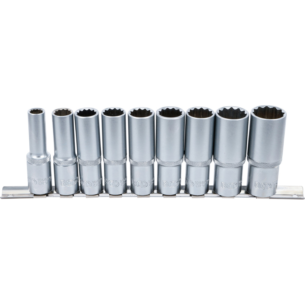 Jeu de douilles, douze pans, longues | 12,5 mm (1/2") | 10 - 24 mm | 9 pièces