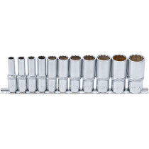 Jeu de douilles, douze pans, longues | 10 mm (3/8") | en pouces | 11 pièces