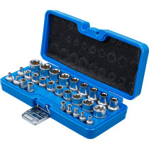 Jeu de douilles, profil E | 6,3 mm (1/4") / 12,5 mm (1/2") | E4 - E24 | 28 pièces