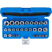 Jeu de douilles, profil E | 6,3 mm (1/4") / 12,5 mm (1/2") | E4 - E24 | 28 pièces
