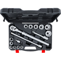Jeu de douilles | avec cliquet réversible extensible | 20 mm (3/4") | 19 - 50 mm | 16 pièces