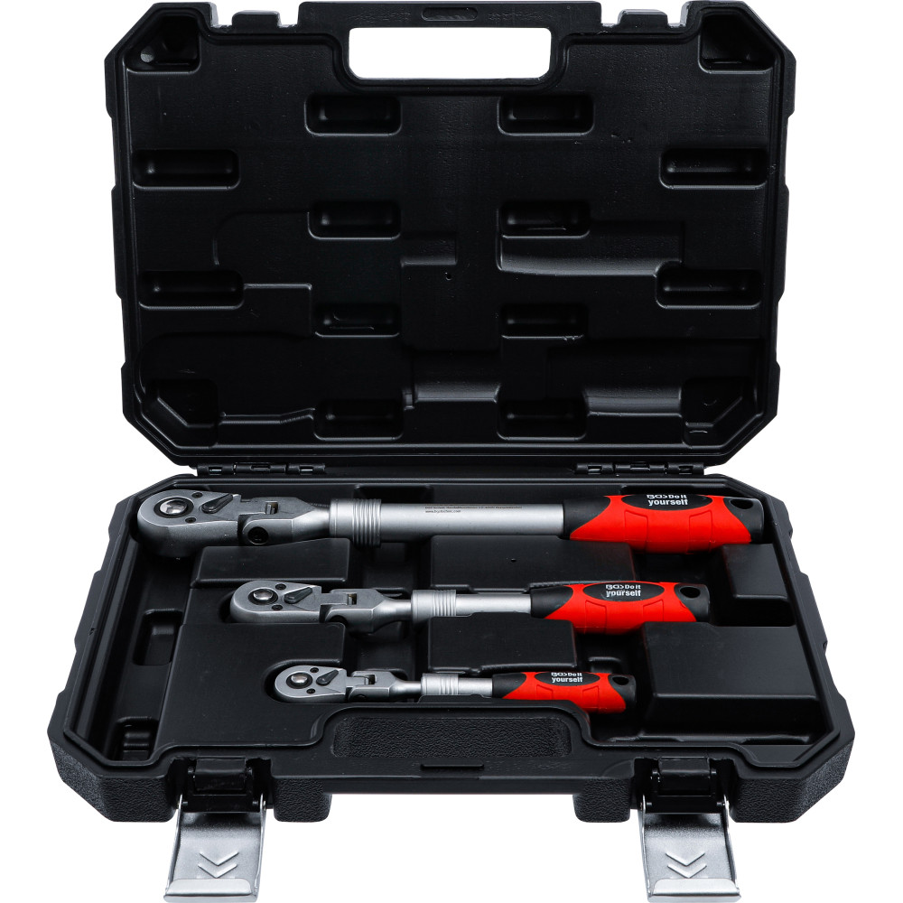 Jeu de cliquets | extensible, réversible | 6,3 mm (1/4") - 10 mm (3/8") - 12,5 mm (1/2") | 3 pièces