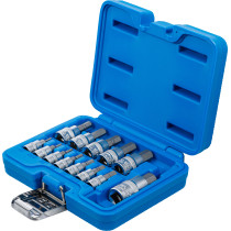 Jeu de douilles à embouts | 6,3 mm (1/4") / 10 mm (3/8") / 12,5 mm (1/2") | six pans intérieurs 2 - 14 mm | 13 pièces