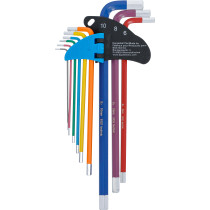Jeu de clés allen | multicolore | extra longues | six pans femelle 1,5 - 10 mm | 9 pièces
