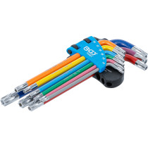 Jeu de clés allen | multicolore | profil T (pour Torx) avec perçage T10 - T50 | 9 pièces