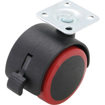 Roue double / pivotante avec frein | rouge/noire | 50 mm