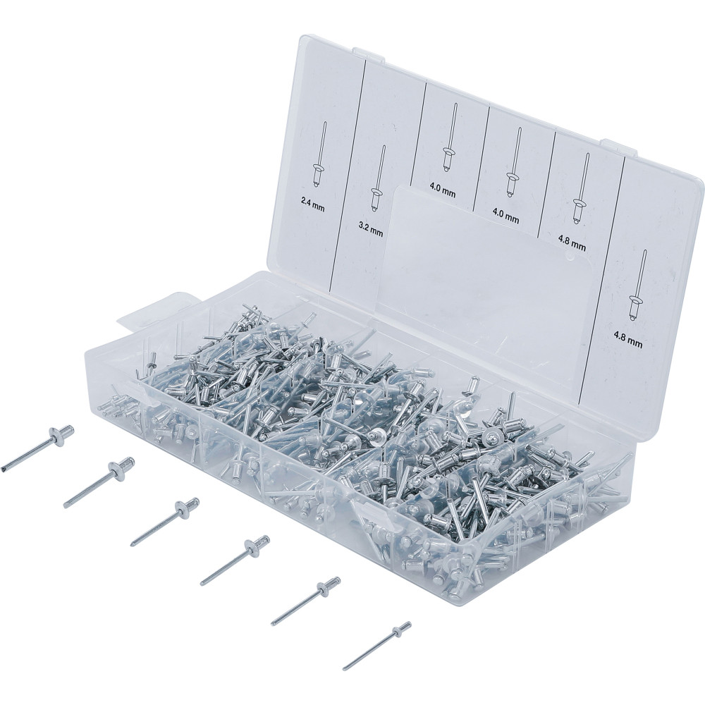 Assortiment de rivets pop | aluminium | 2,4 - 4,8 mm | 400 pièces
