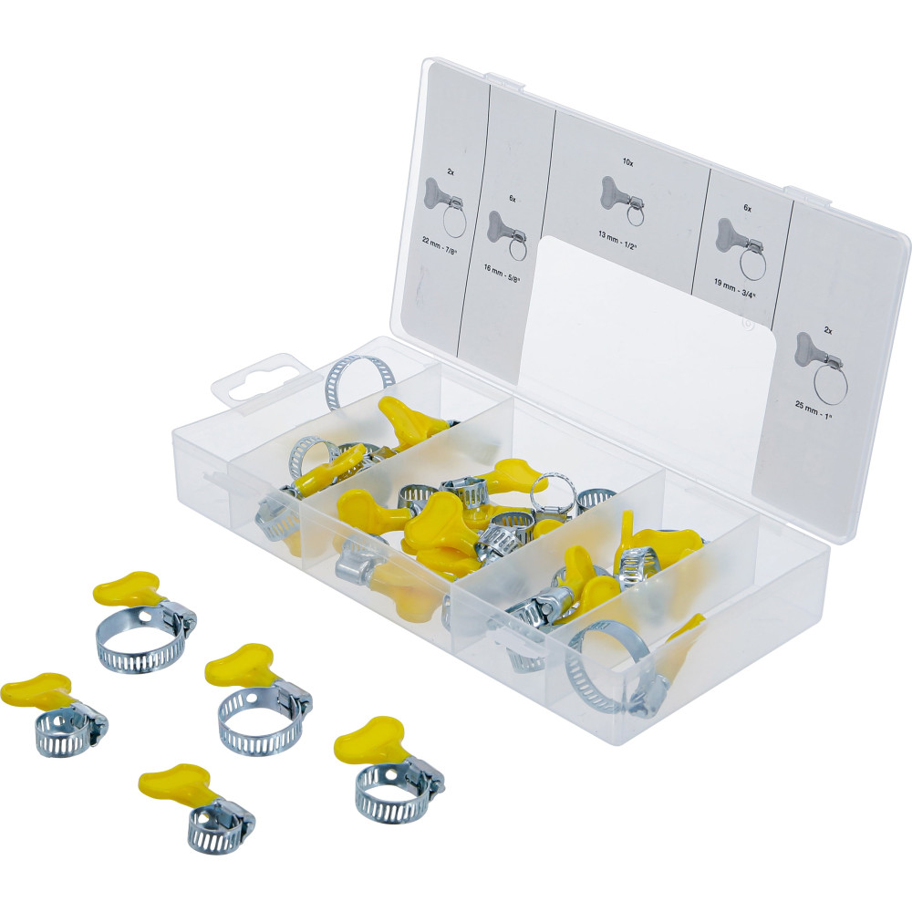 Assortiment de colliers avec écrou papillon | 26 pièces