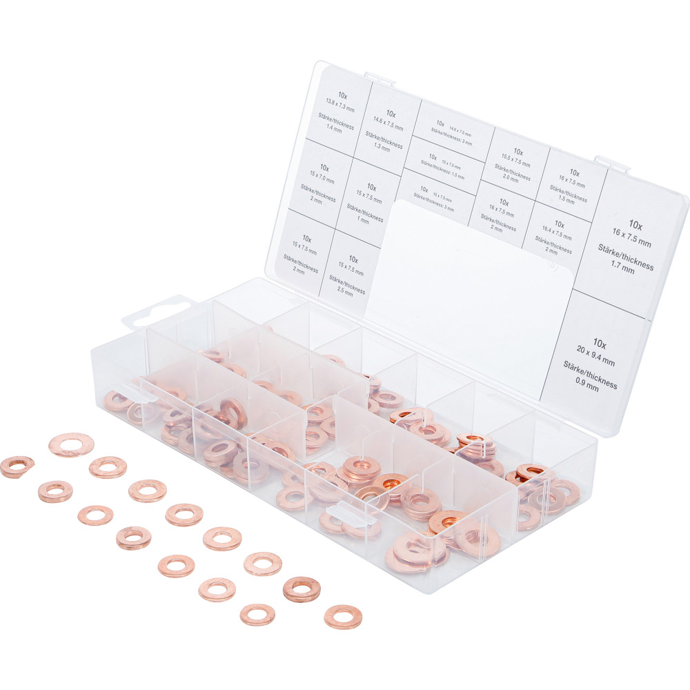 Assortiment de joints en cuivre pour injecteur | 150 pièces