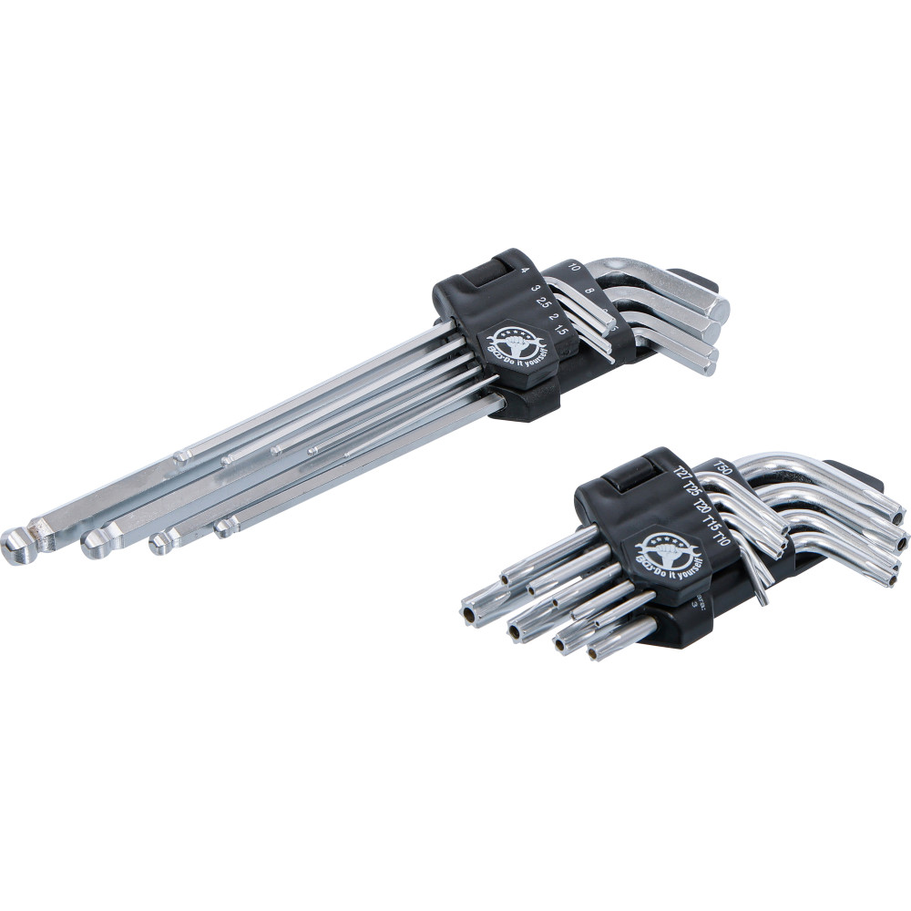 Jeu de clés allen | longues | profil T (pour Torx) T10 – T50 / six pans femelle 1,5 - 10 mm | 18 pièces