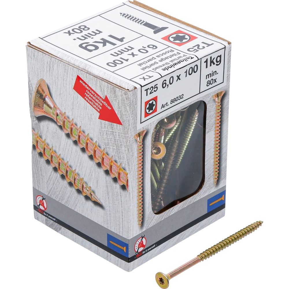 Vis multifonctions | profil en T (pour Torx) T25 | 6,0 x 100 mm  | 1 kg / 80 pièces