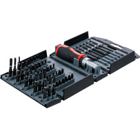 Jeu d'embouts de torsion | avec poignée rotative à cliquet pour embouts réversibles | 52 pcs.