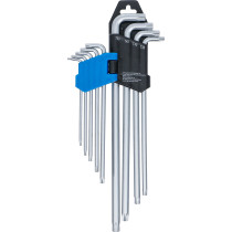 Jeu de clés allen | extra longues + extra courtes | Profil T (pour Torx) T10 - T50 | 9 pièces