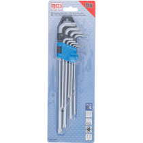 Jeu de clés allen | extra longues + extra courtes | Profil T (pour Torx) T10 - T50 | 9 pièces