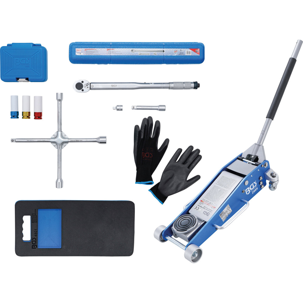 Kit pneus pour changement de roues avec cric rouleur 2,5 t | 10 pièces