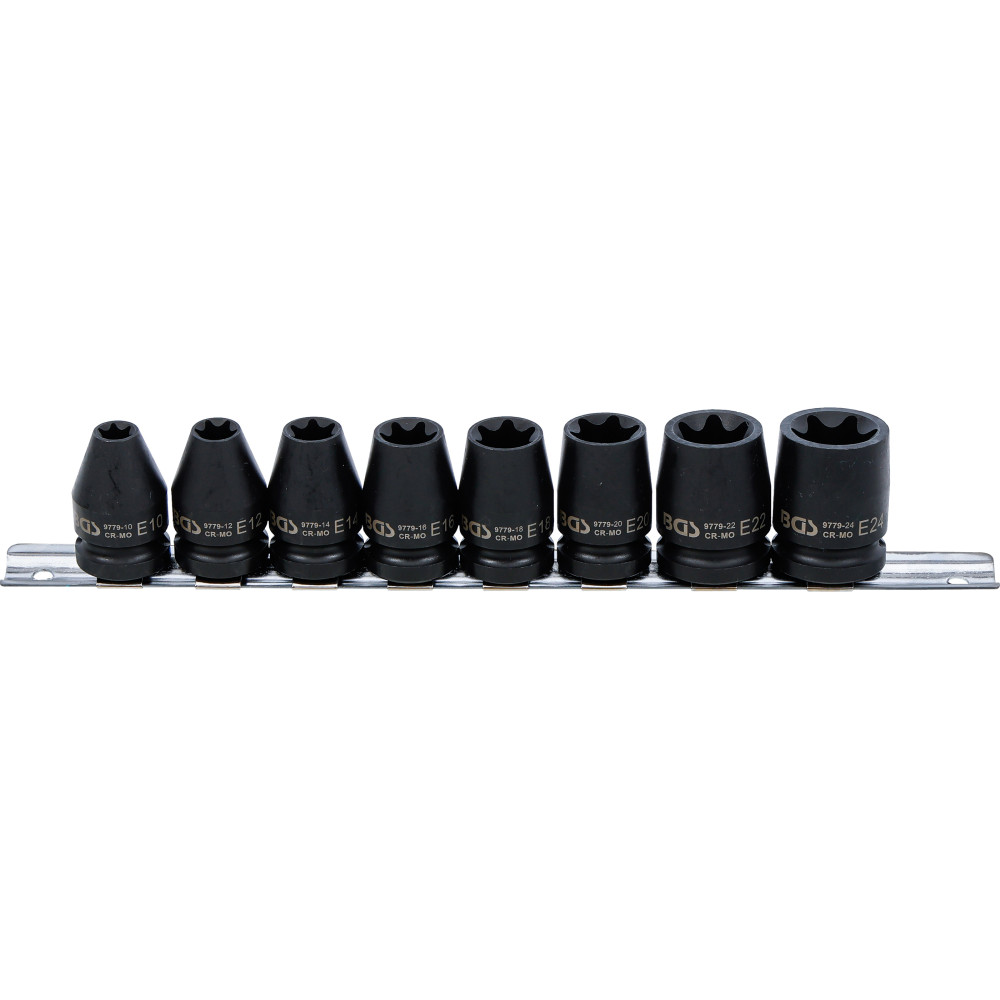 Jeu de douilles à choc, profil E | 12,5 mm (1/2") | E10 - E24 | 8 pièces