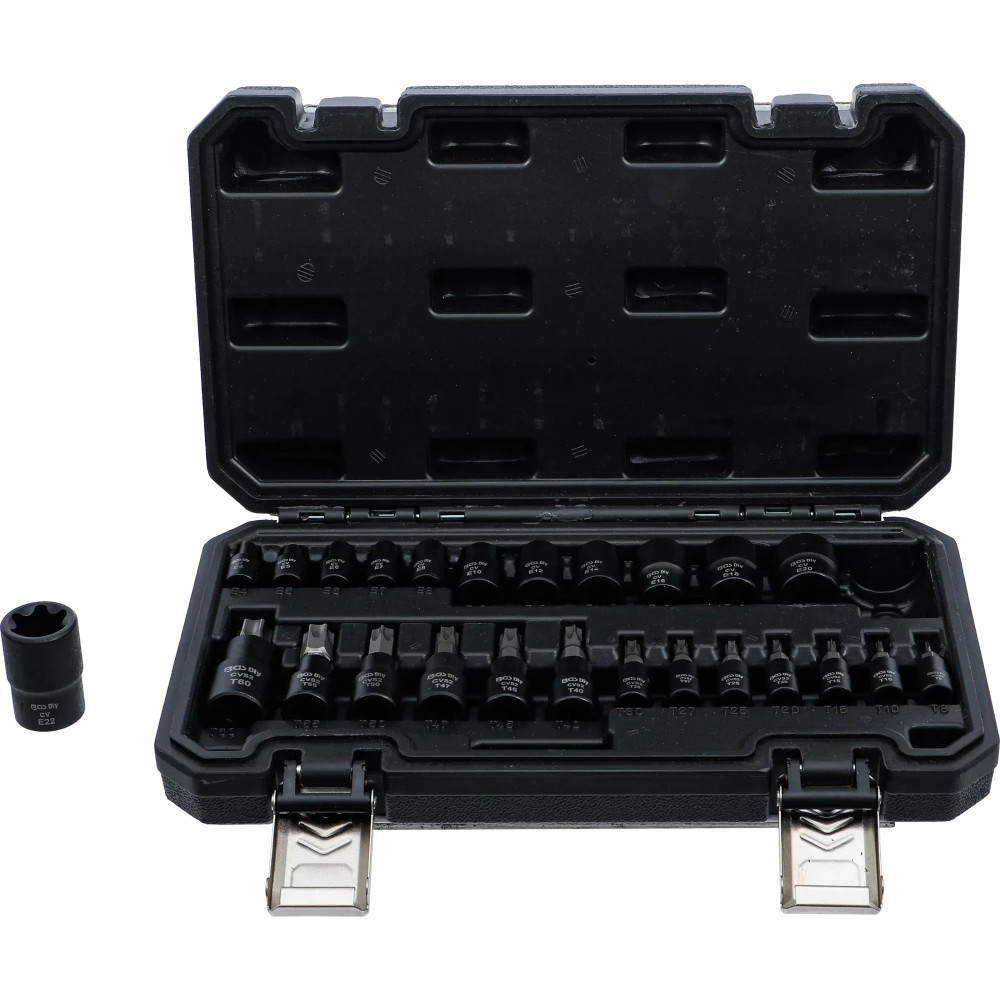 Jeu de douilles à embouts / de clé à douille | 6,3 mm (1/4"), 10 mm (3/8"), 12,5 mm (1/2") | Profil E/profil T (pour Torx)/Profi