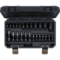Jeu de douilles à embouts / de clé à douille | 6,3 mm (1/4"), 10 mm (3/8"), 12,5 mm (1/2") | Profil E/profil T (pour Torx)/Profi