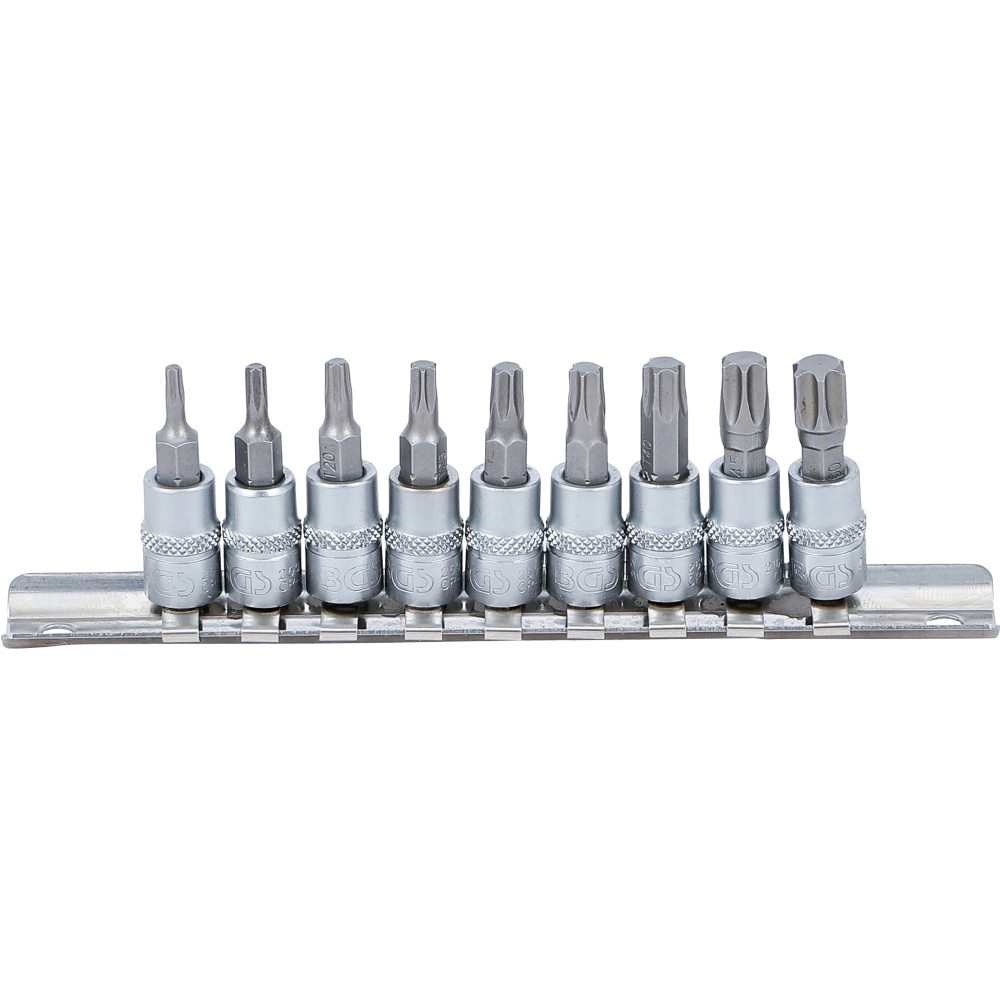 Jeu de douilles à embouts | 6,3 mm (1/4") | Profil T (pour Torx) T10 - T50 | 9 piéces