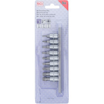 Jeu de douilles à embouts | 6,3 mm (1/4") | Profil T (pour Torx) T10 - T50 | 9 piéces