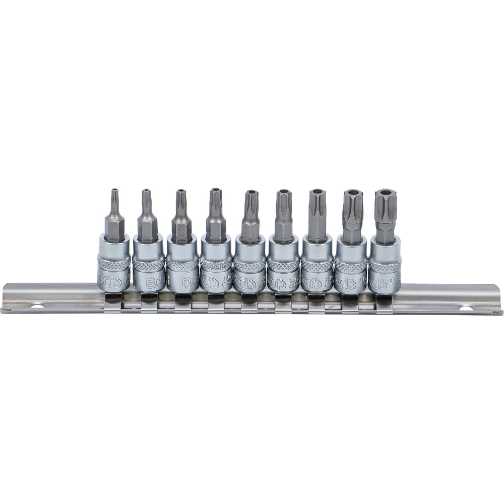 Jeu de douilles à embouts | 6,3 mm (1/4") | Profil T (pour Torx) avec perçage T10 - T50 | 9 piéces