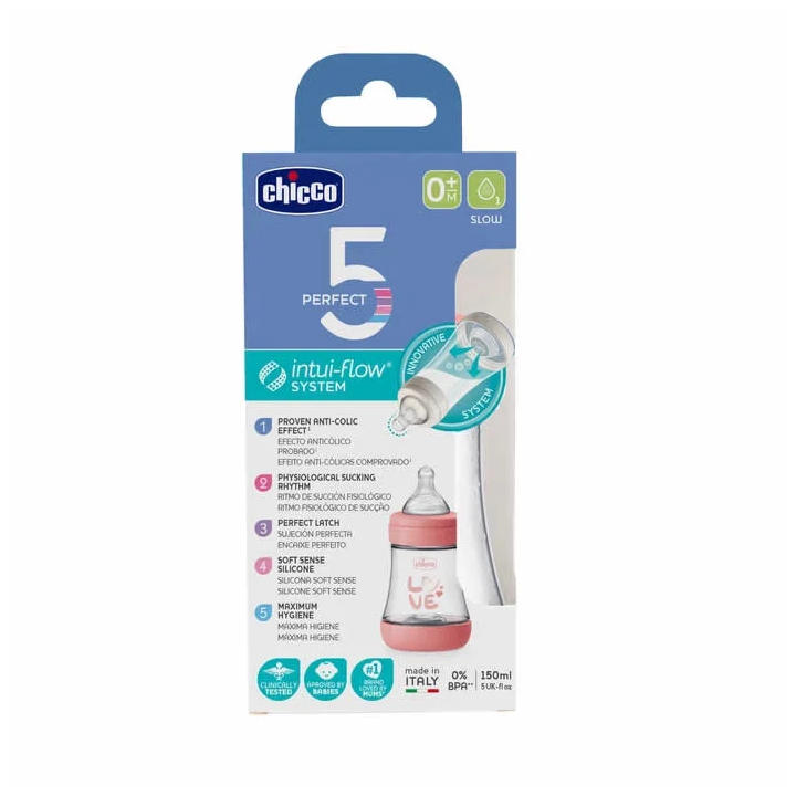 Chicco Biberón Perfect 0M+ Silicona Rosa 150ml