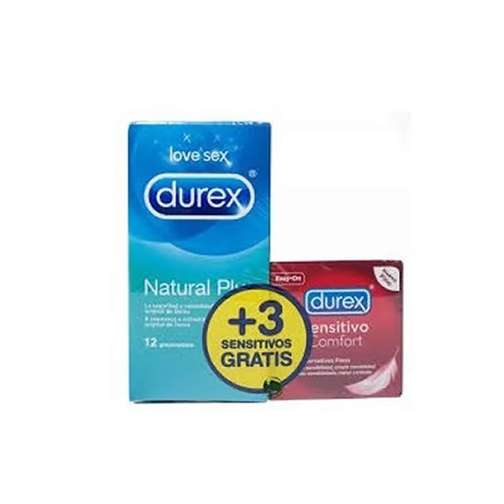 Durex Love Sex Natural Plus 12 Condoms + 3 Sensitive