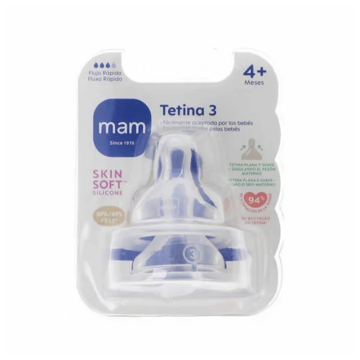 Mam Tetina Skin Soft Silicona Flujo Rápido 4+Meses 2 Unidades