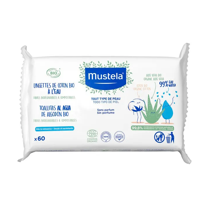 Mustela Organic Cotton Water Wipes 60U