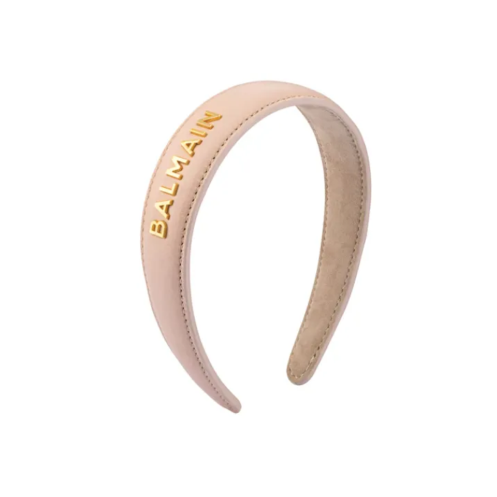 Balmain Diadema Cuero Logo Bañado En Oro