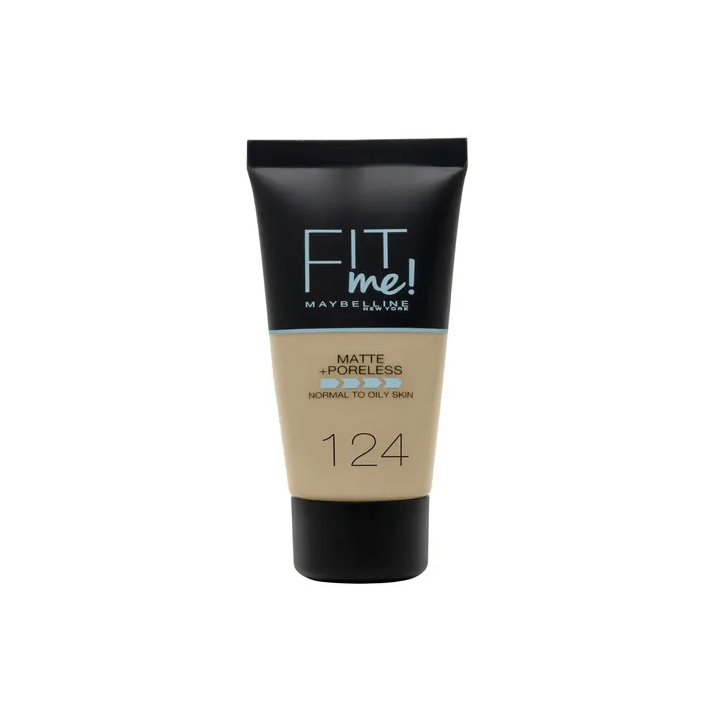 Maybelline Fit Me Mate y Afinaporos Base De Maquillaje Tono 124 Soft Sand Calca A Tu Tono y Textura Pieles Medio Claras - 30ml