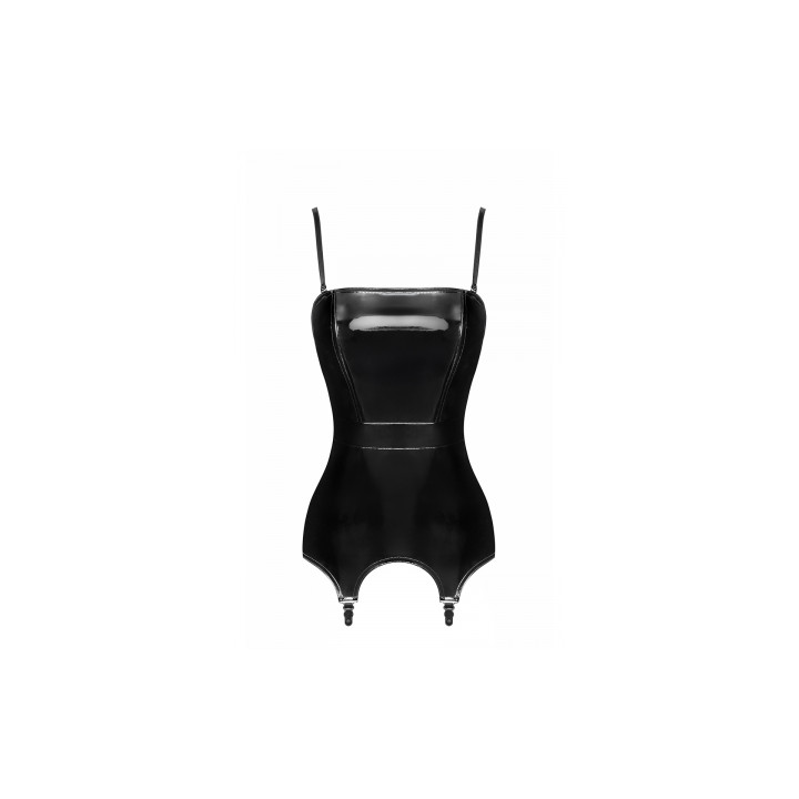 Corset porte-jarretelle vinyle Dominae F381 - Noir Handmade
