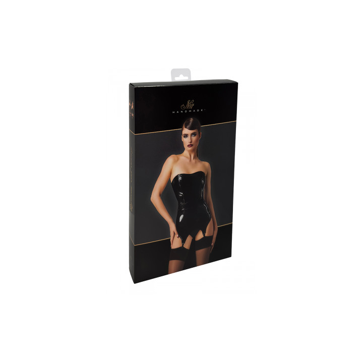 Corset porte-jarretelle vinyle Dominae F381 - Noir Handmade