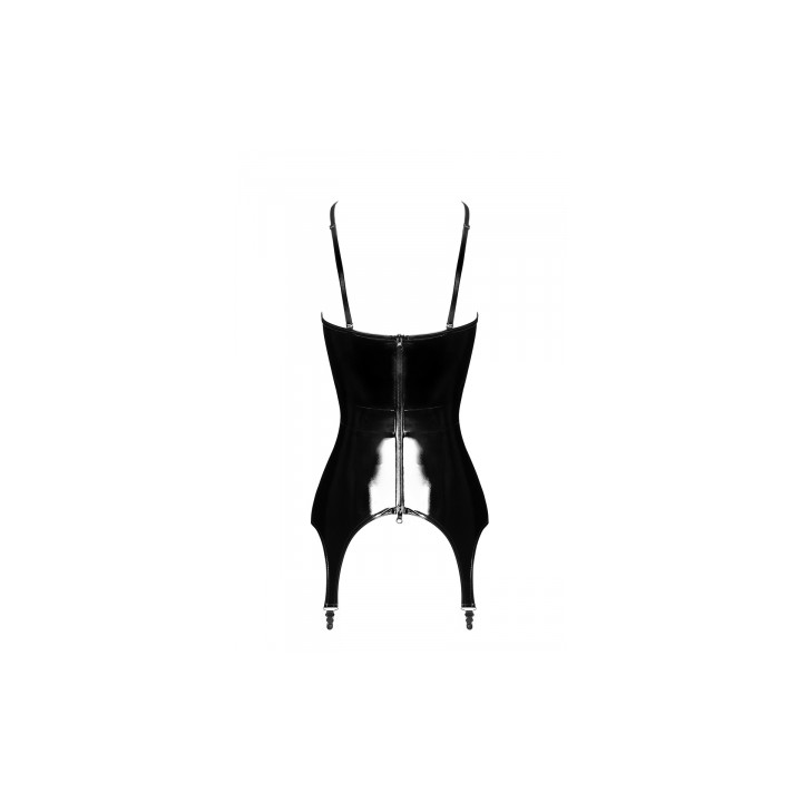 Corset porte-jarretelle vinyle Dominae F381 - Noir Handmade