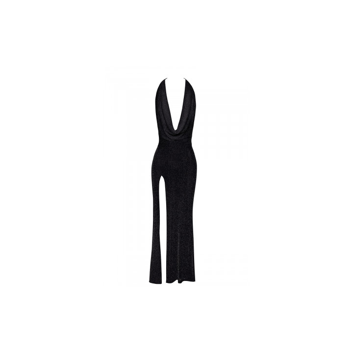 Robe longue fendue Onyx F373 - Noir Handmade