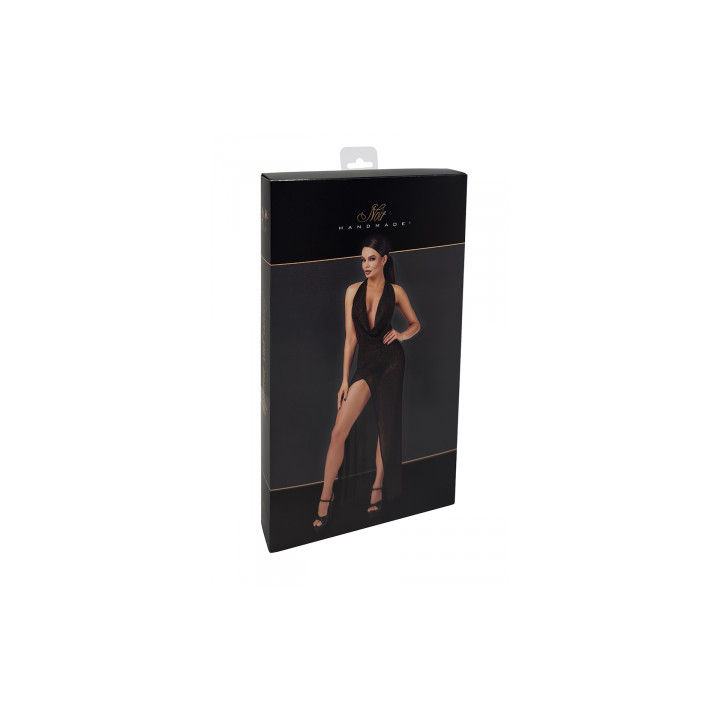 Robe longue fendue Onyx F373 - Noir Handmade
