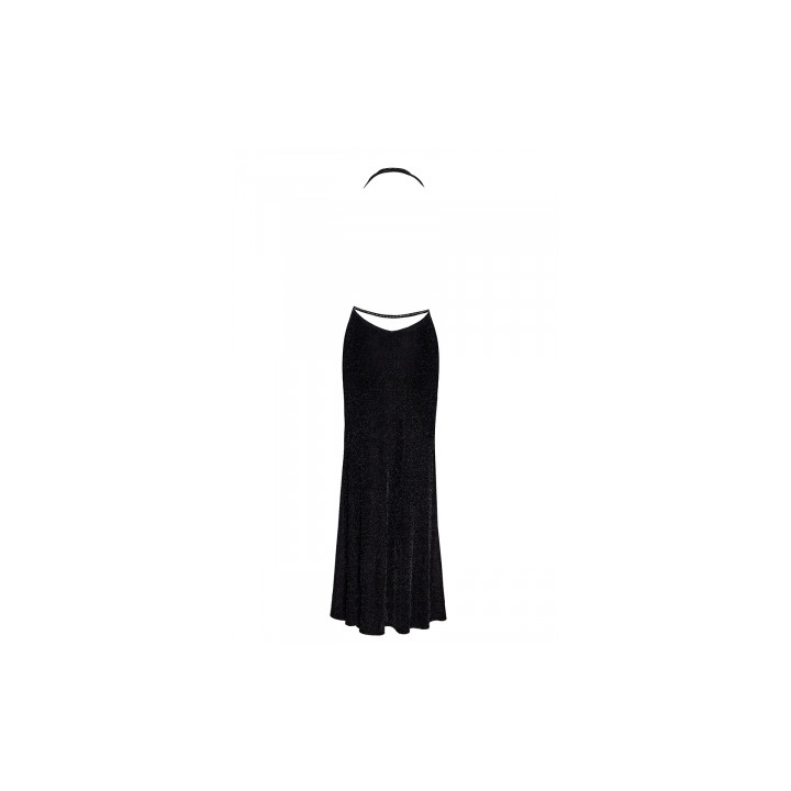 Robe longue fendue Onyx F373 - Noir Handmade