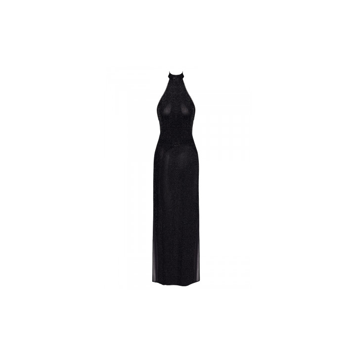 Robe longue en maille pailletée Onyx F372 - Noir Handmade